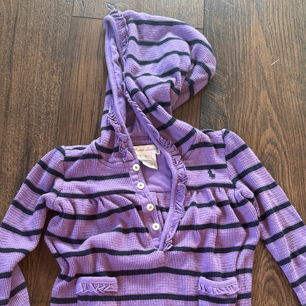 Ralph Lauren Size 9 Months Purple Striped Hooded One-Piece For Kids